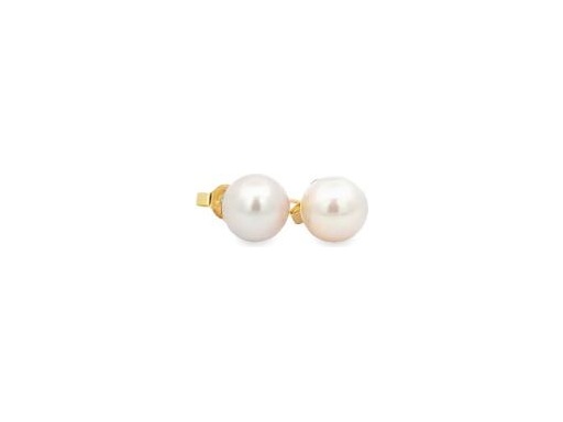 7.5 mm fresh water pearl stud earrings in 14k yellow gold